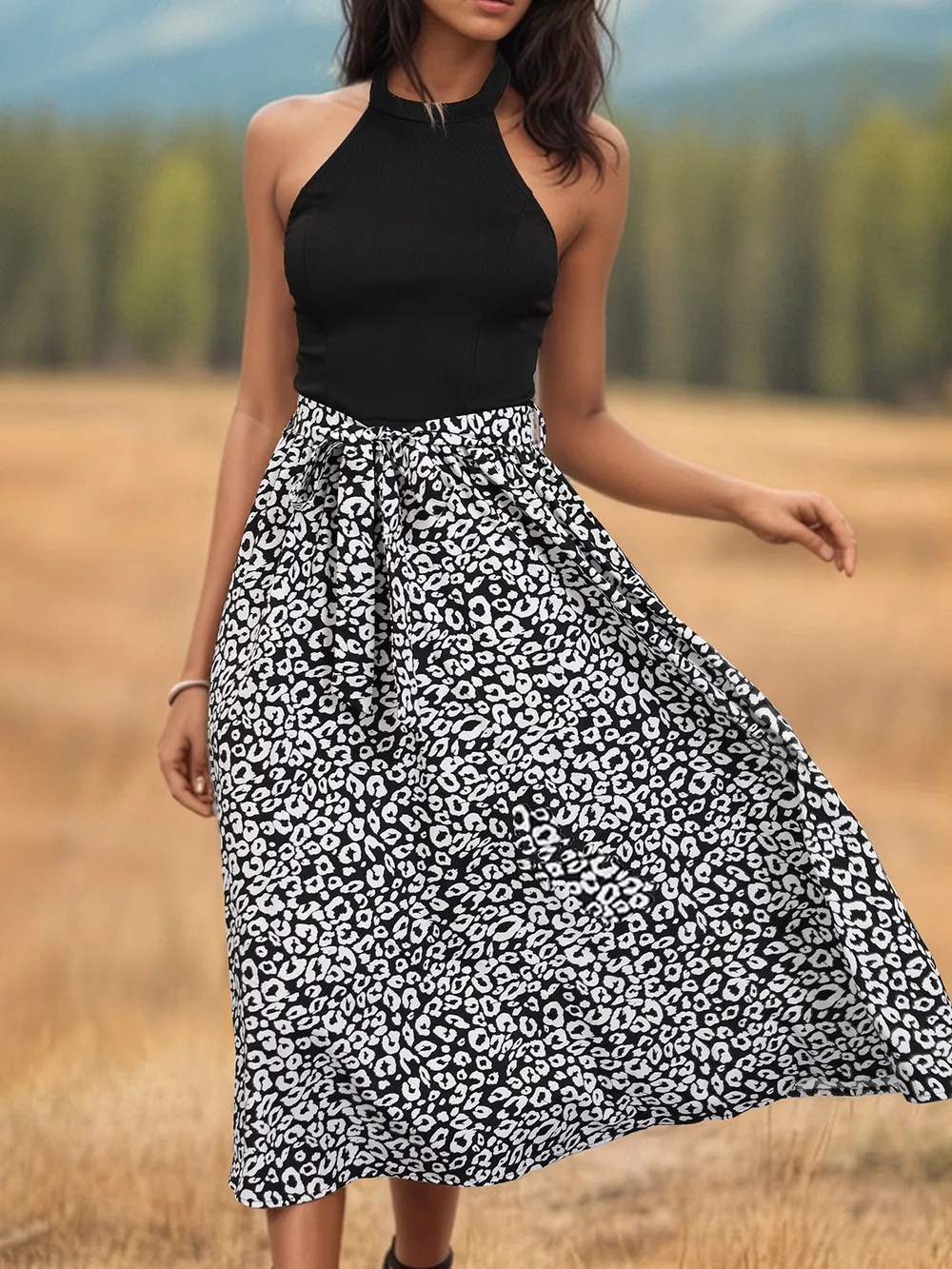 Leopard Halter Neck Midi Dress, image 3