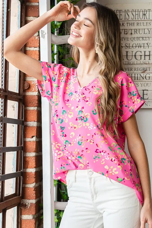 Full Size Animal print V-Neck Short Sleeve T-Shirt Plus Size, image 10