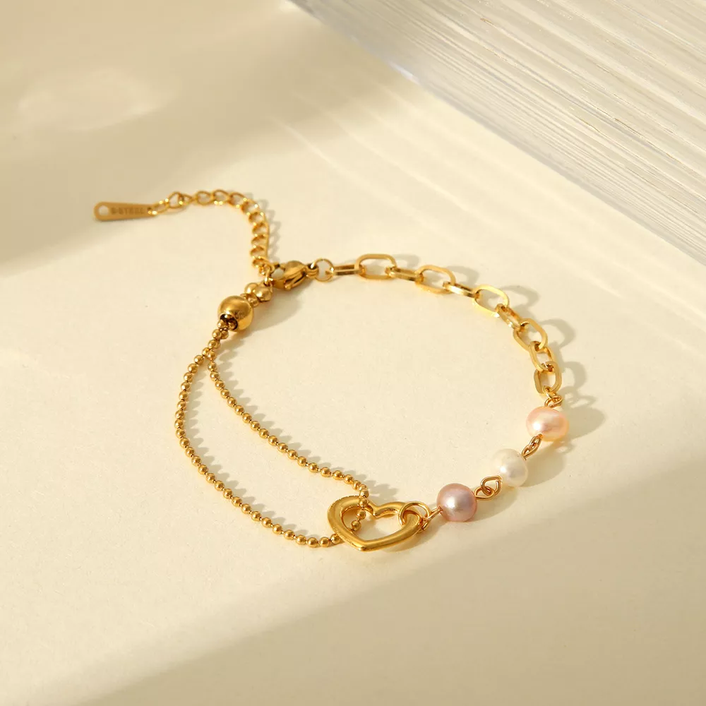 18K Gold-Plated Heart Pearl Bracelet, image 3