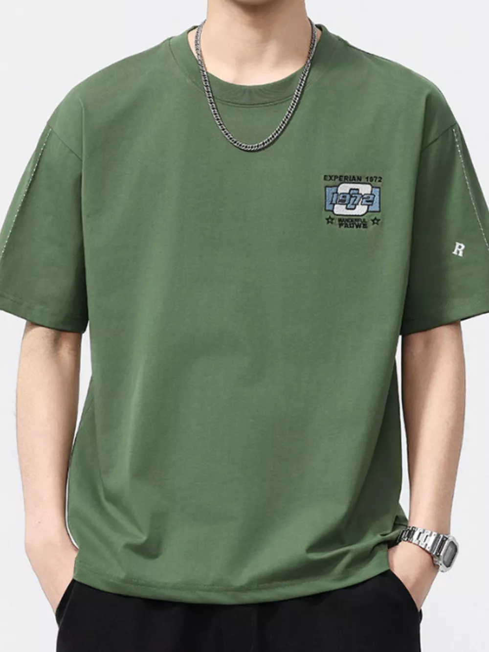 Men's Plus Size Embroidery Pattern Oversized T-Shirt, image 6