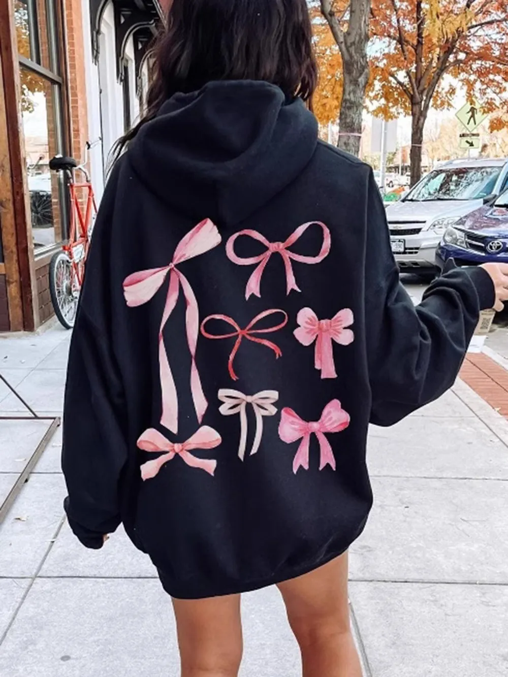 Bow Print Long Sleeve Hoodie