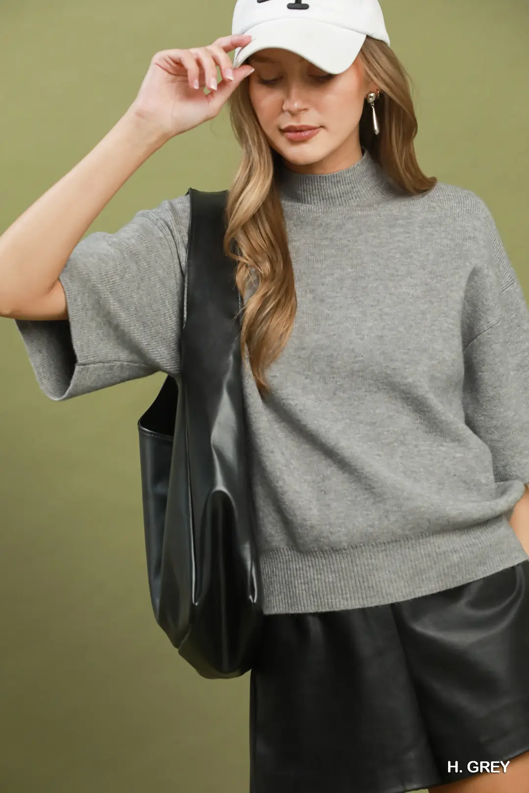 Mock Neck Short Sleeve Knit Sweater Top