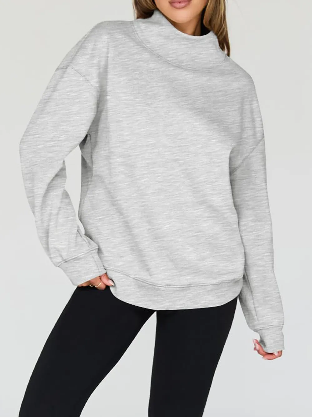 Mock Neck Drop Shoulder Long Sleeve Sweatshirt, image 18