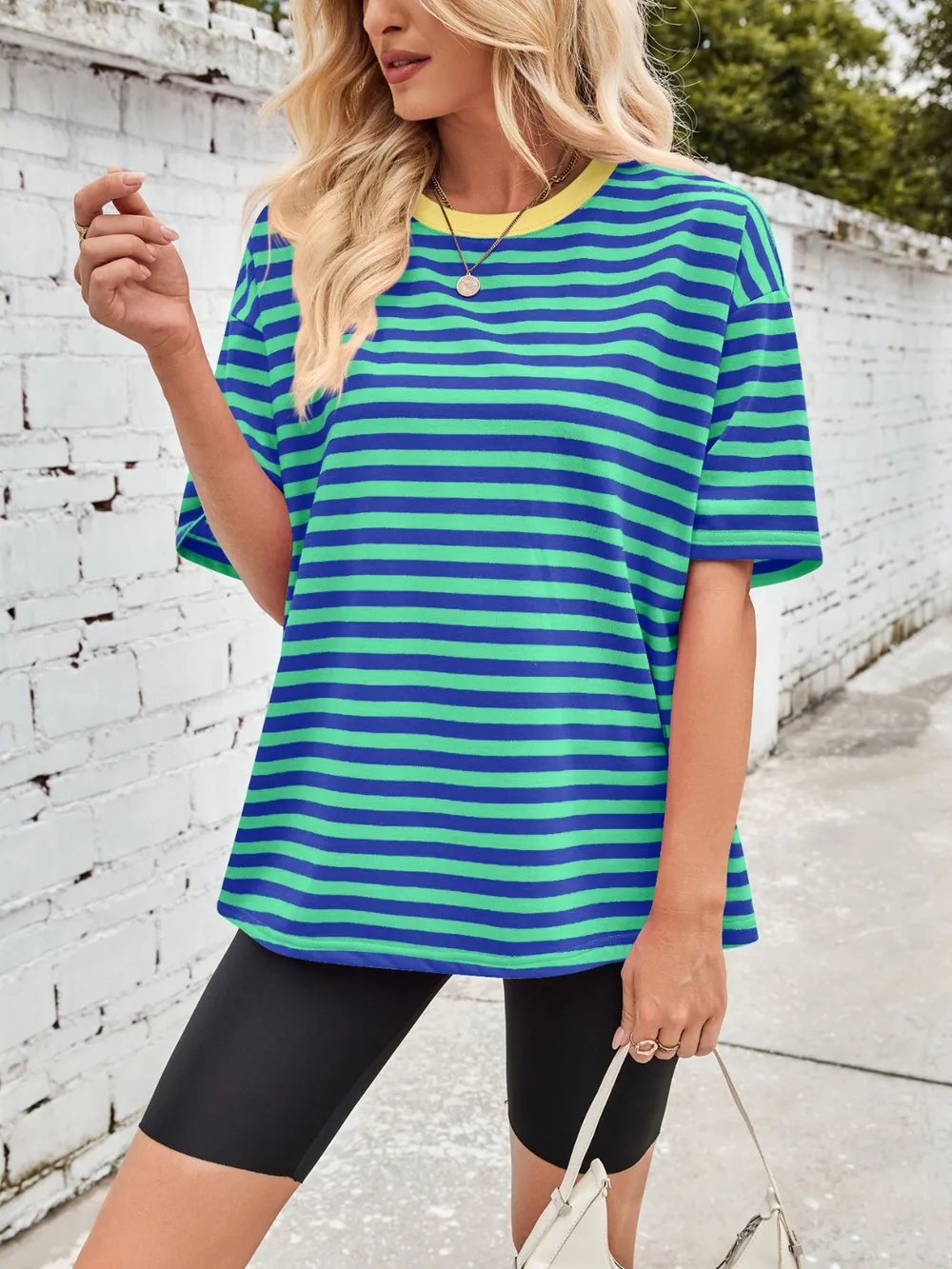 Contrast Striped Round Neck T-Shirt, image 15