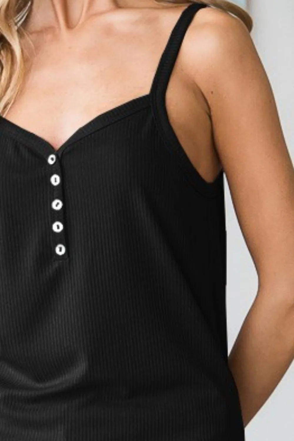 Full Size Quarter Button Ribbed Cami, image 3