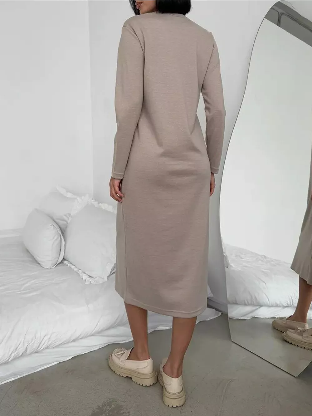 Round Neck Long-Sleeve Midi Dress, image 14