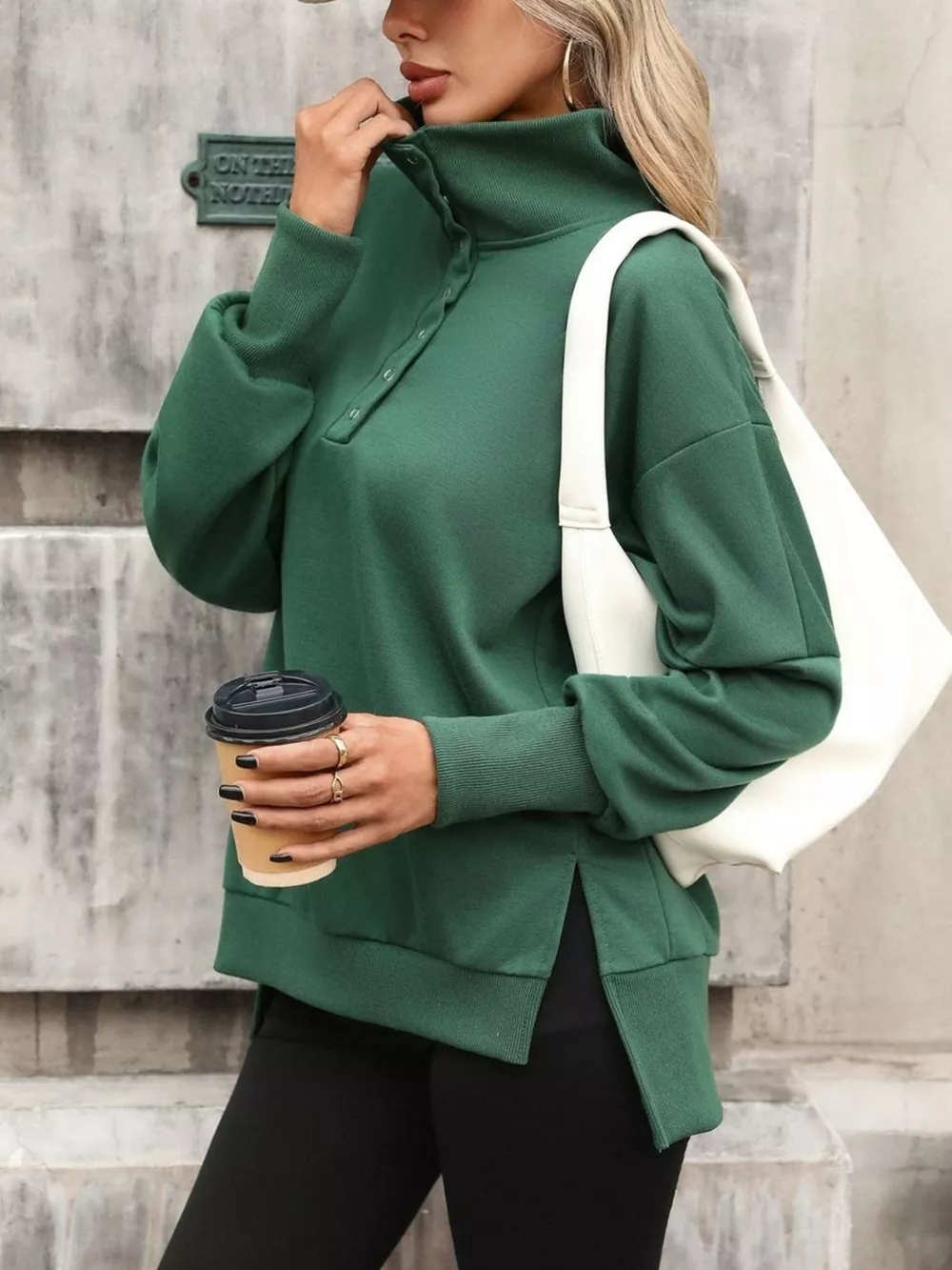 Side Slit Half Snap Sweatshirt, image 8