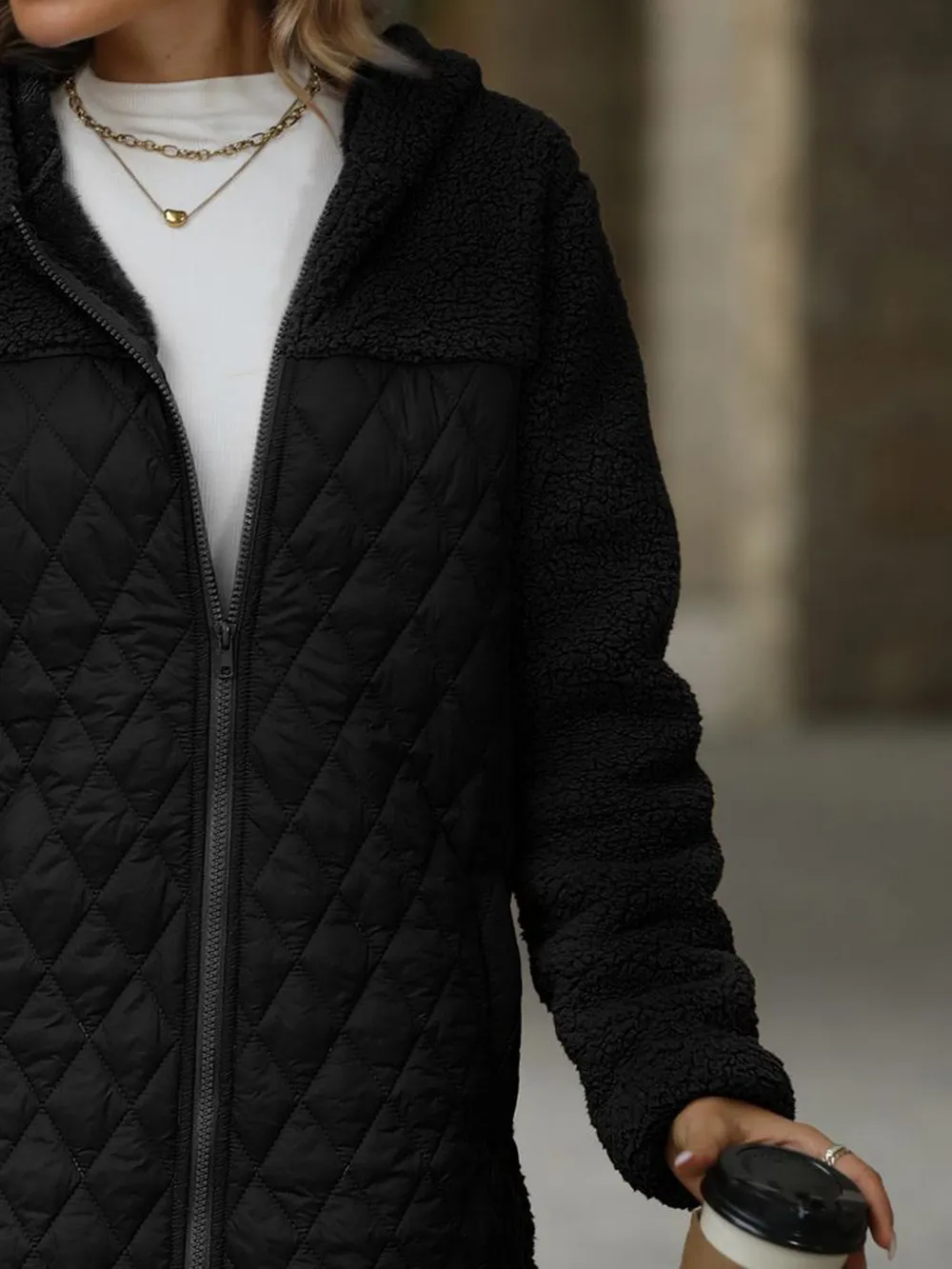 Texture Zip Up Long Sleeve Hooded Coat, image 13