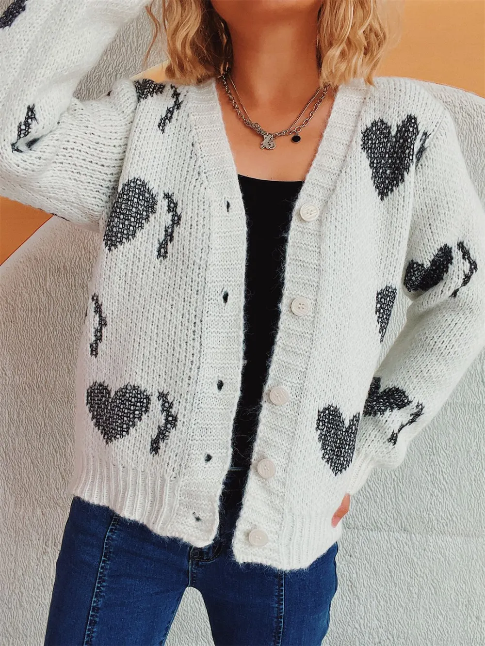 Heart Button Up Long Sleeve Cardigan, image 3