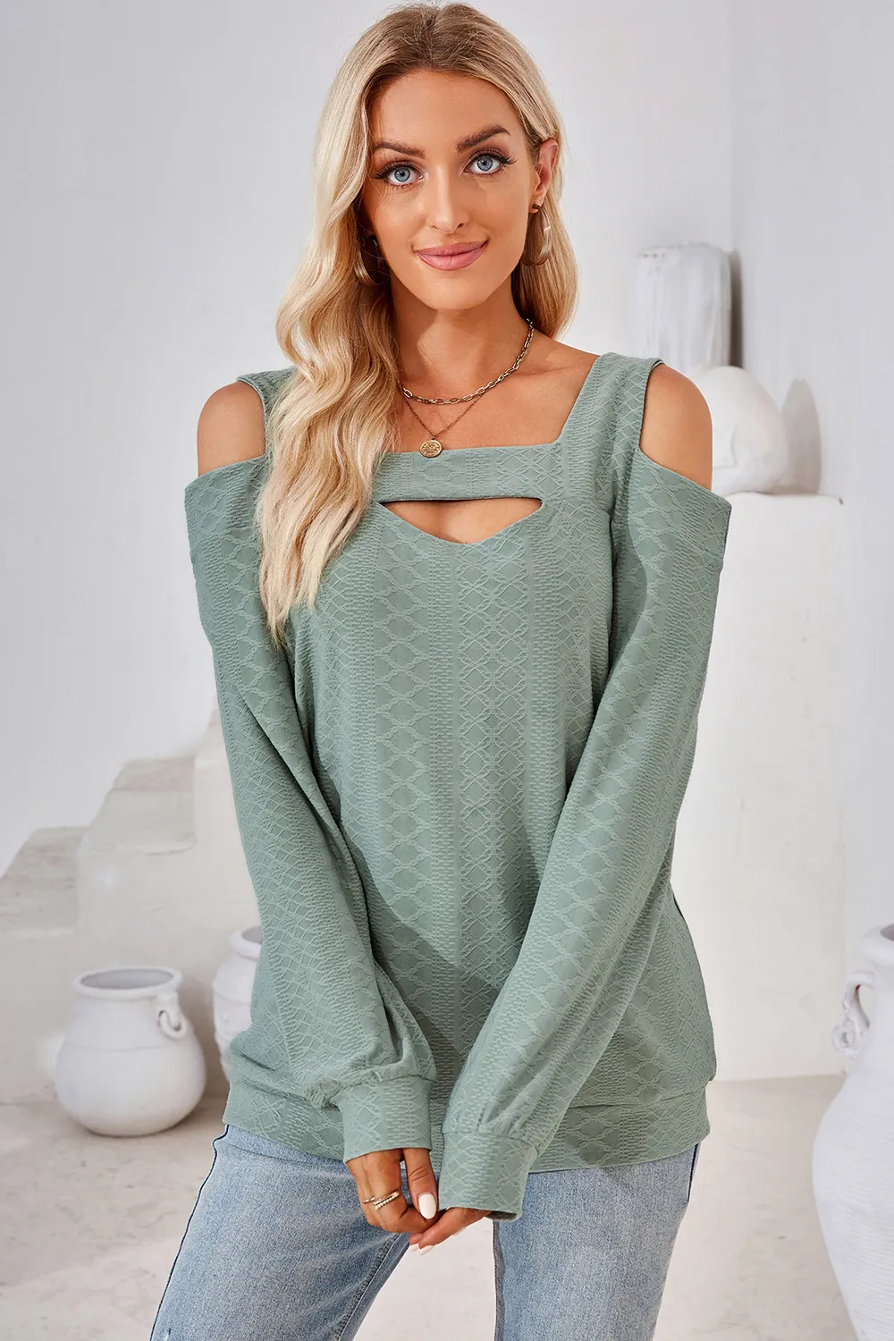 Cutout Square Neck Cold Shoulder T-Shirt, image 26