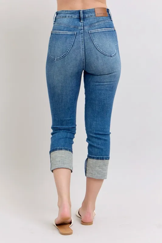 Full Size Skinny Cuff Capris Jeans with Pockets Plus Size, image 5