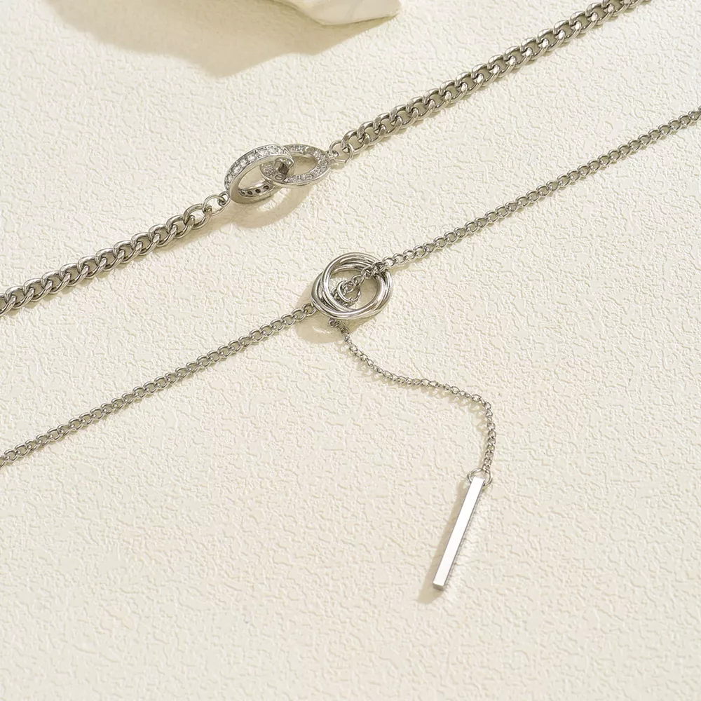 Double Layered Chain Y-Shaped Pendant Necklace, image 8