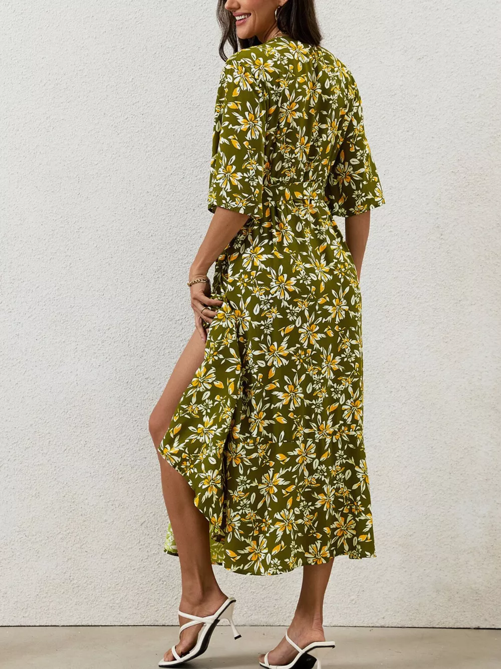 Slit Printed Surplice Midi Dress, image 9