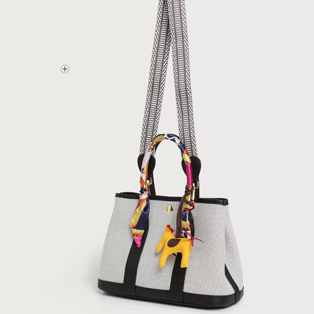 Canvas Handbag with Silk Scarf and Horse Charm, image 6