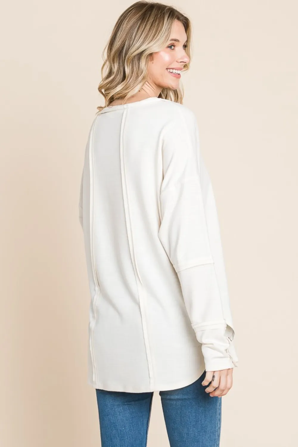 Full Size V-Neck Dropped Shoulder Blouse, image 3