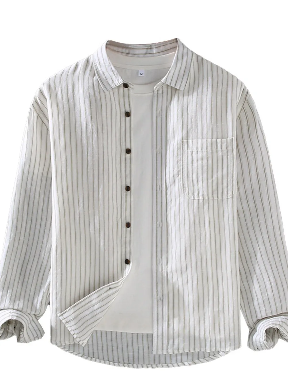 Men's Plus Size Striped Button-Up Shirt with Chest Pocket, image 2