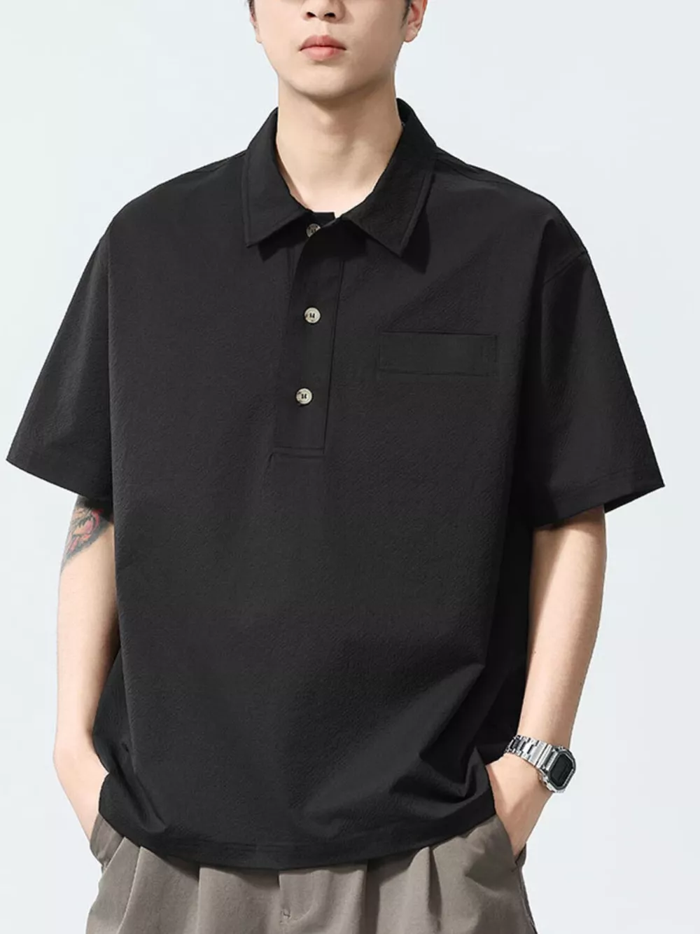 Men's Plus Size Button Detail Short Sleeve Polo, image 4