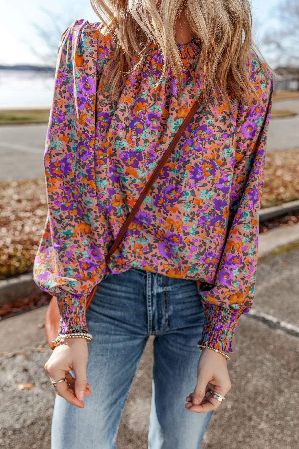 Floral Round Neck Long Sleeve Blouse, image 5
