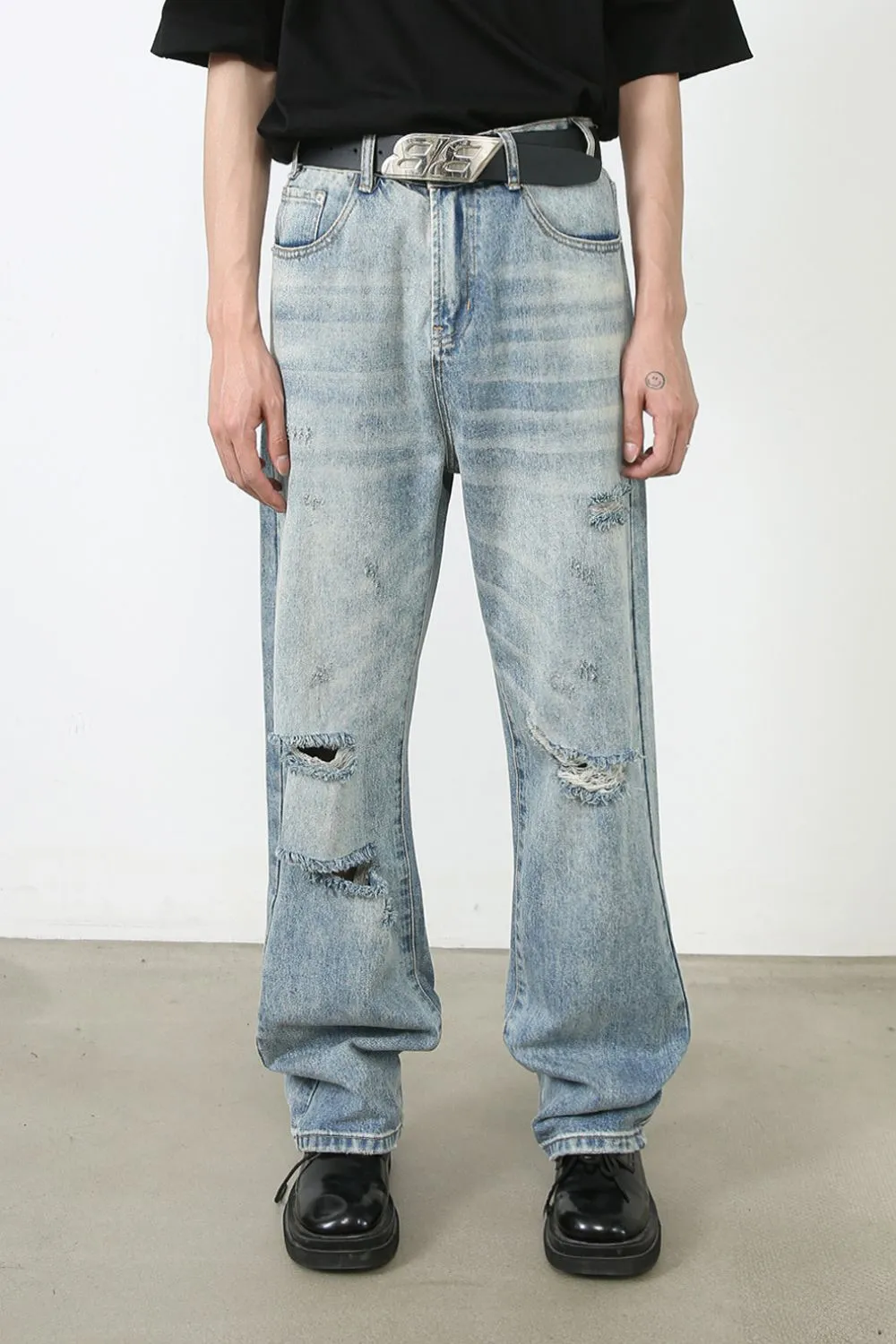 Men's Distressed Jeans with Pockets, image 2