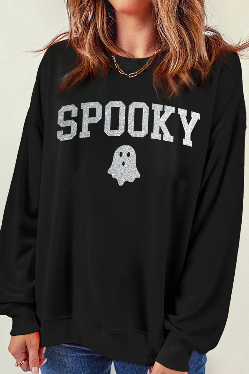 SPOOKY Round Neck Long Sleeve Sweatshirt, image 5