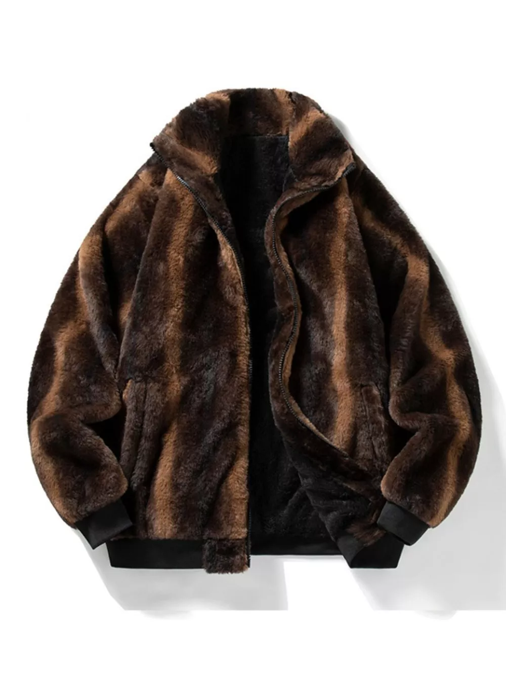 Men's Warm Faux Fur Zip Up Jacket, image 2