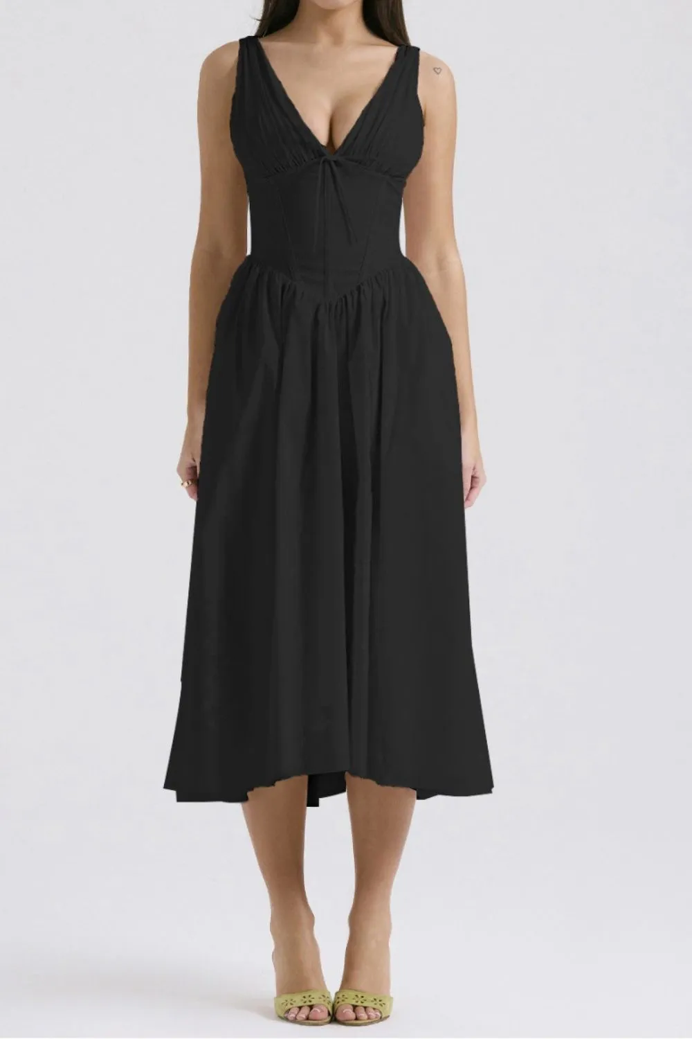 Ruched V-Neck Sleeveless Dress with Pockets