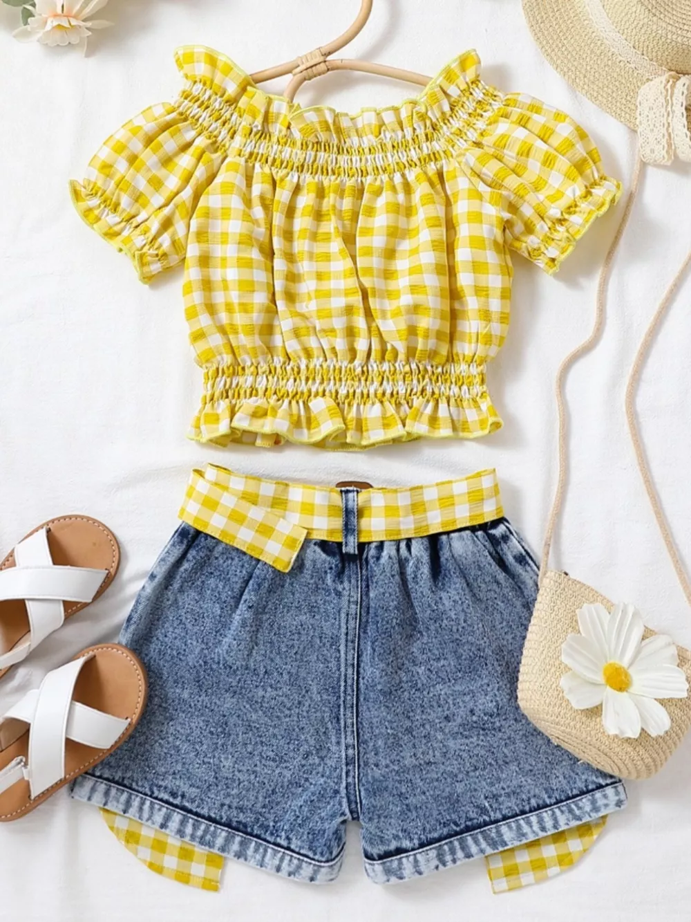 Children's Gingham Top & Denim Shorts Set, image 5