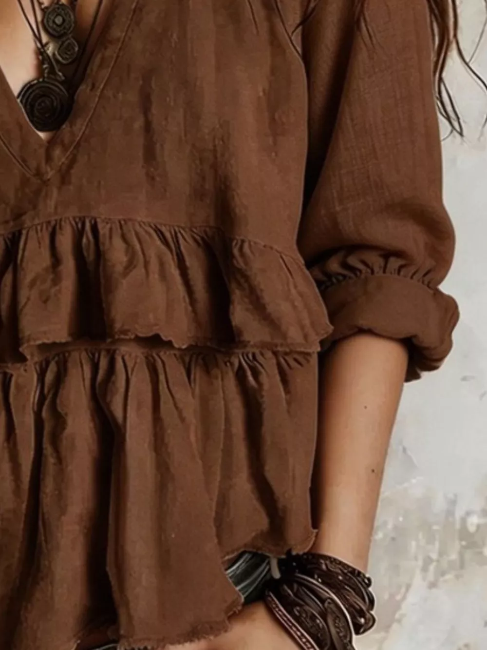 Full Size Ruffled Hem V-Neck Blouse Plus Size, image 8