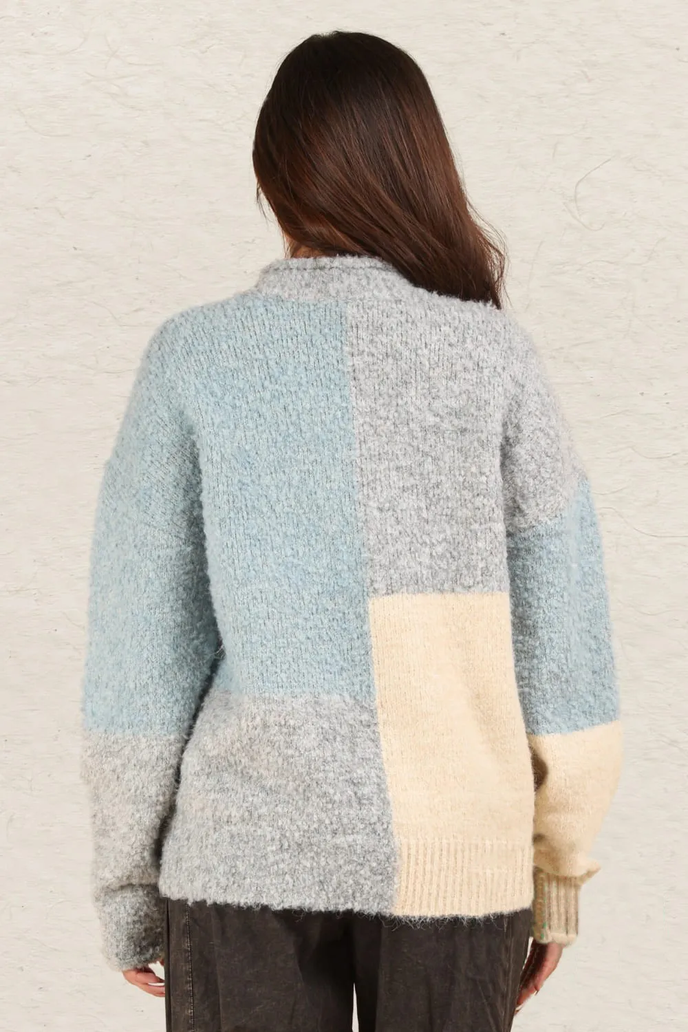 Color Block Mock Neck Drop Shoulder Sweater, image 2