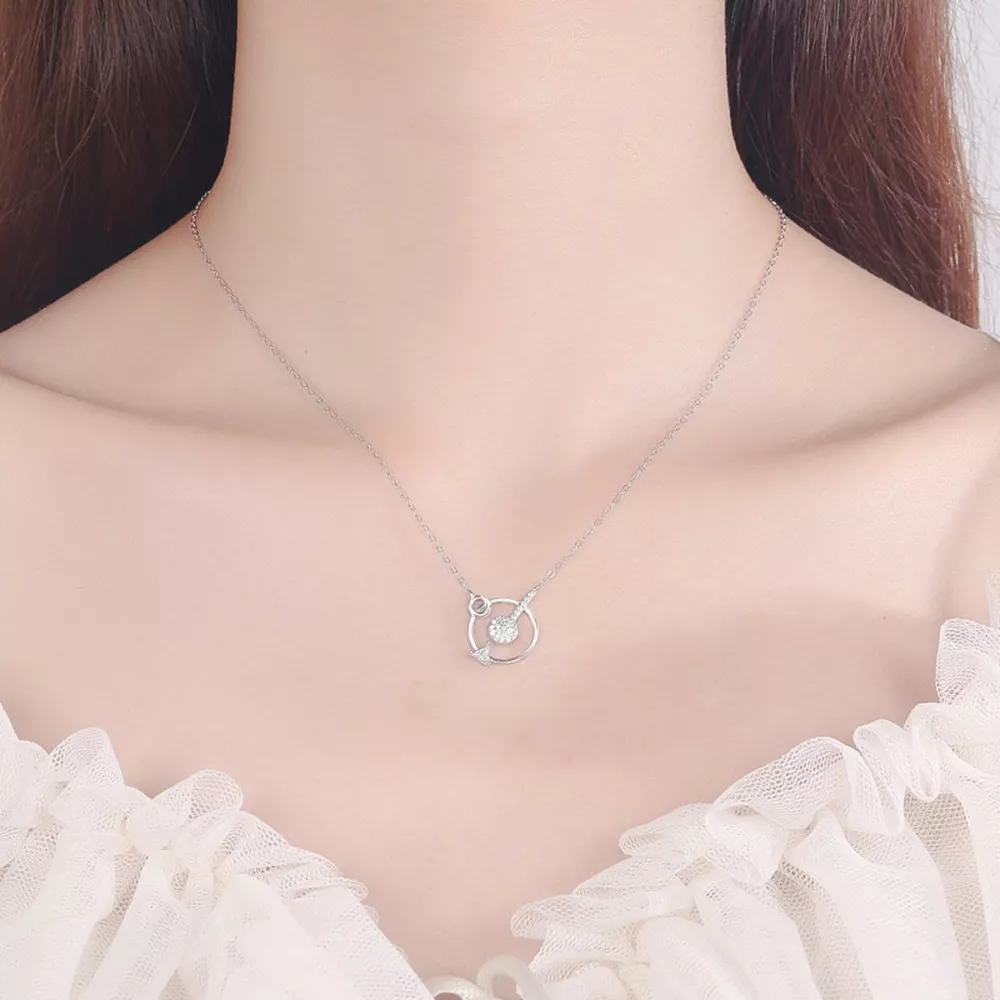 925 Sterling Silver Zircon Geometric Pendant Necklace, image 5