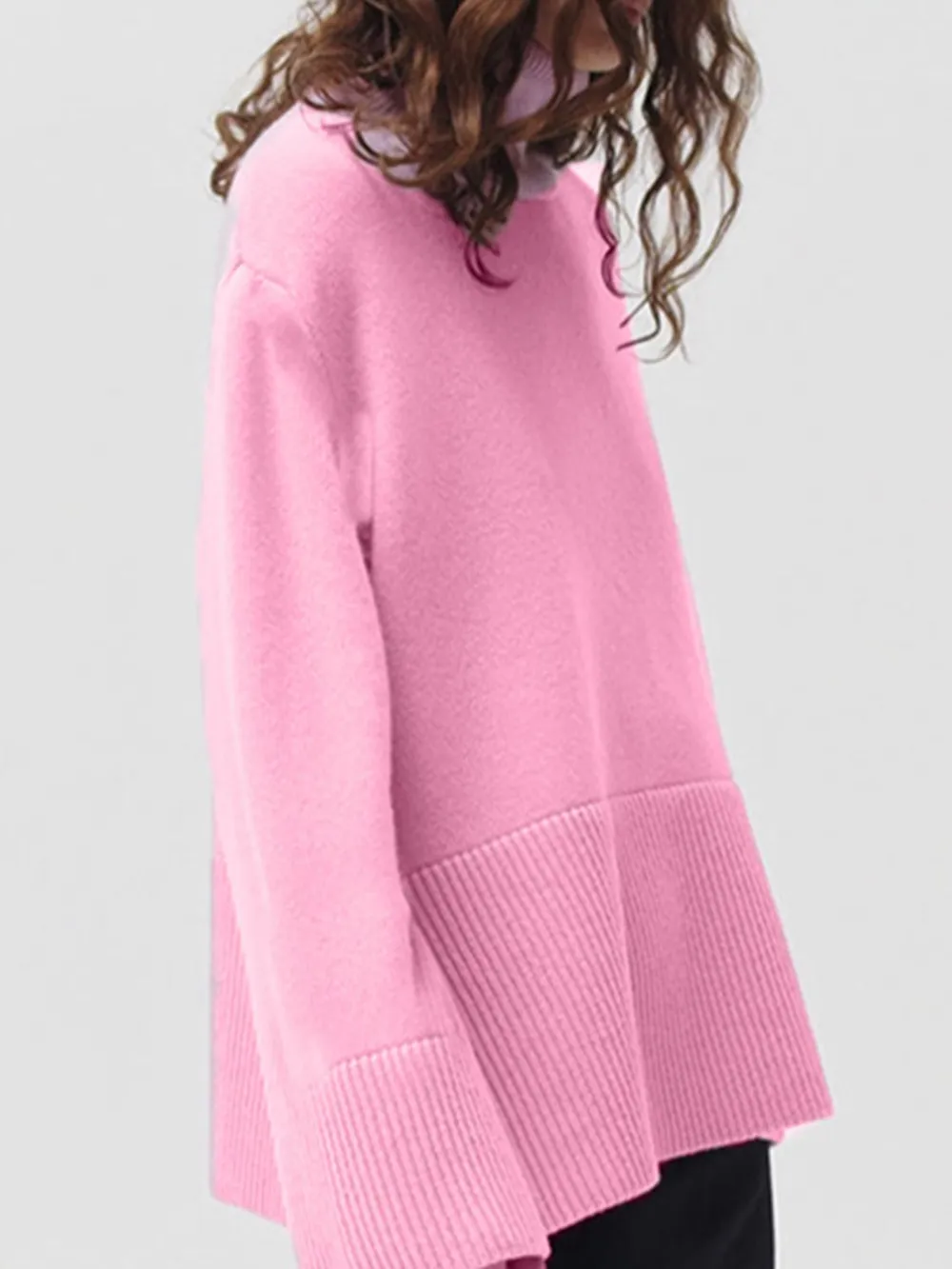Side Slit Turtleneck Drop Shoulder Sweater, image 12
