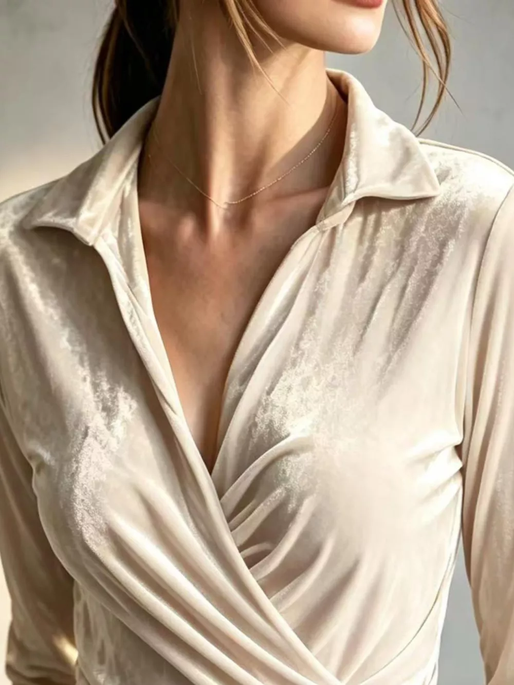Full Size Velvet Wrap Blouse with Ruched Detail Plus Size, image 5