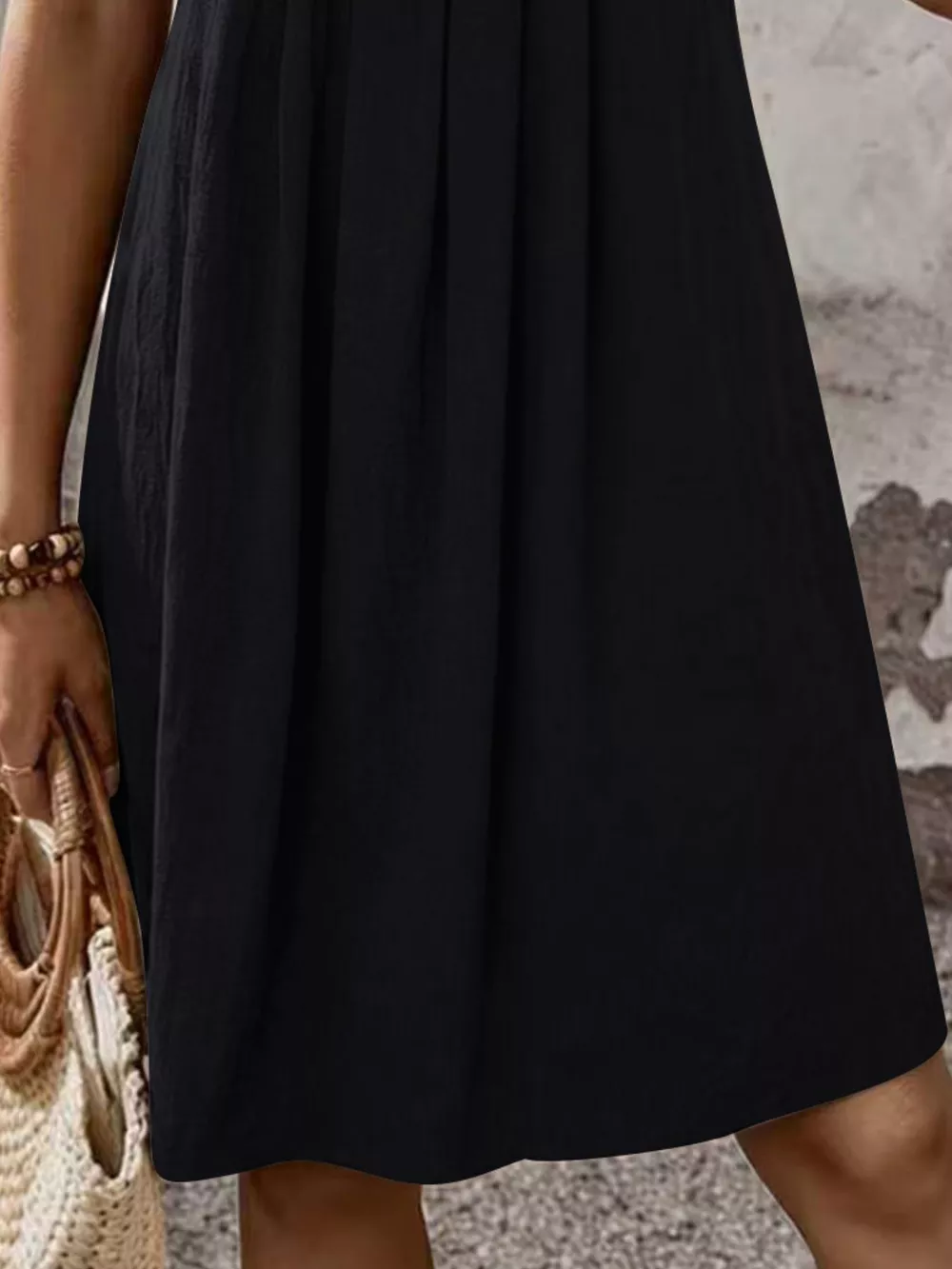 Zipper-Front Short Sleeve A-Line Dress, image 6