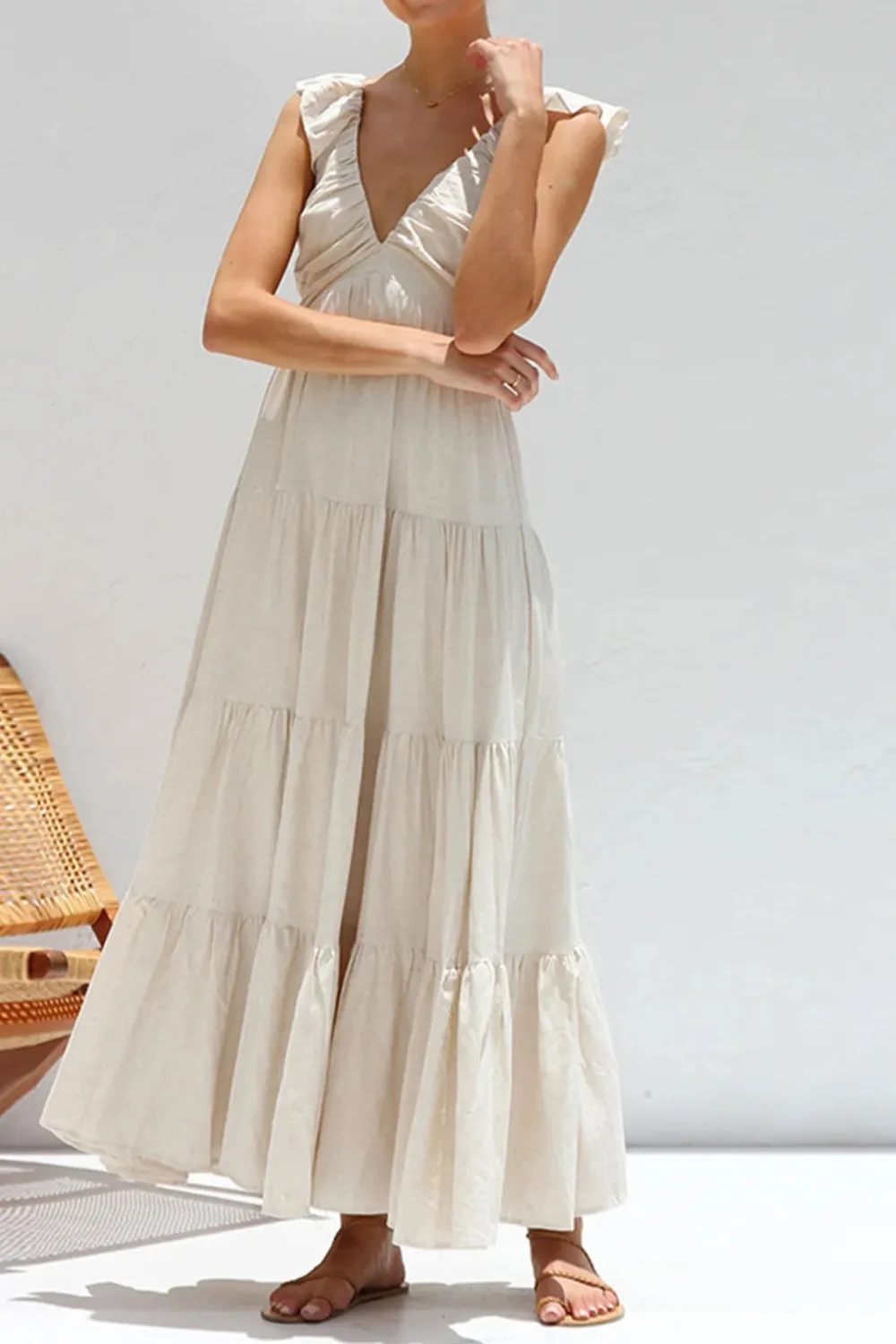Ruffled V-Neck Tiered Dress, image 11