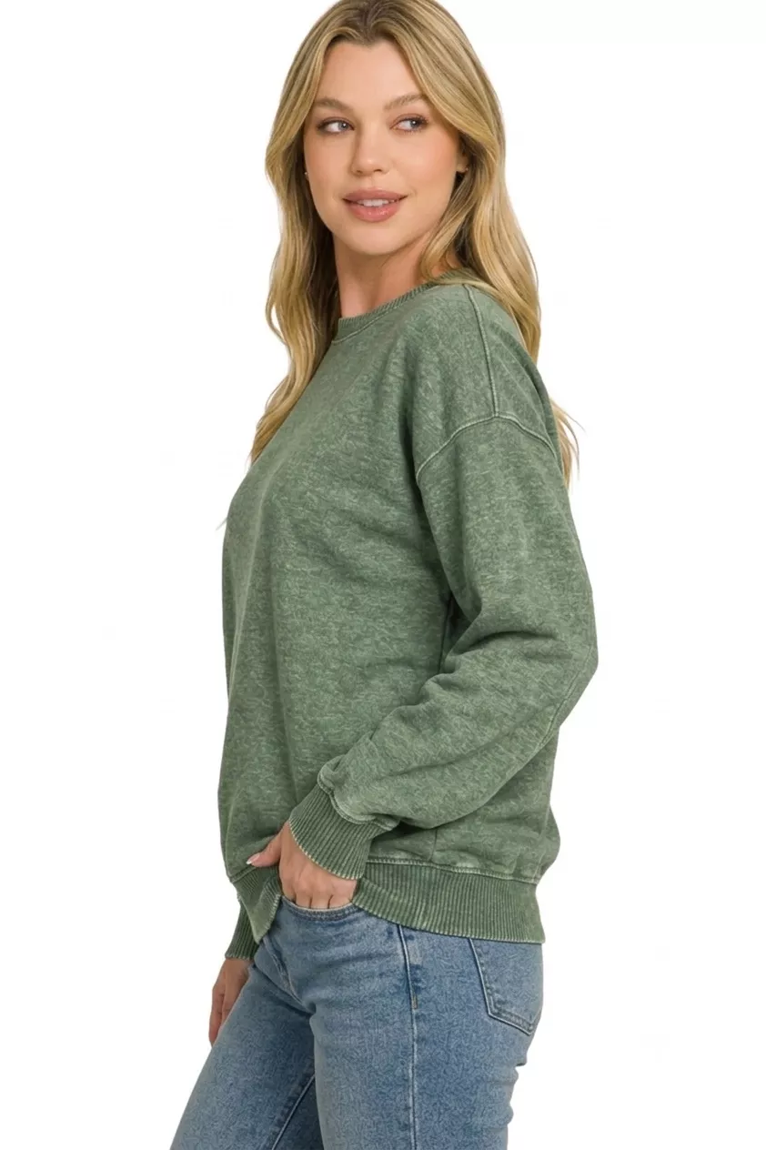 Fleece Acid Enzyme Washed Round Neck Sweatshirts, image 3