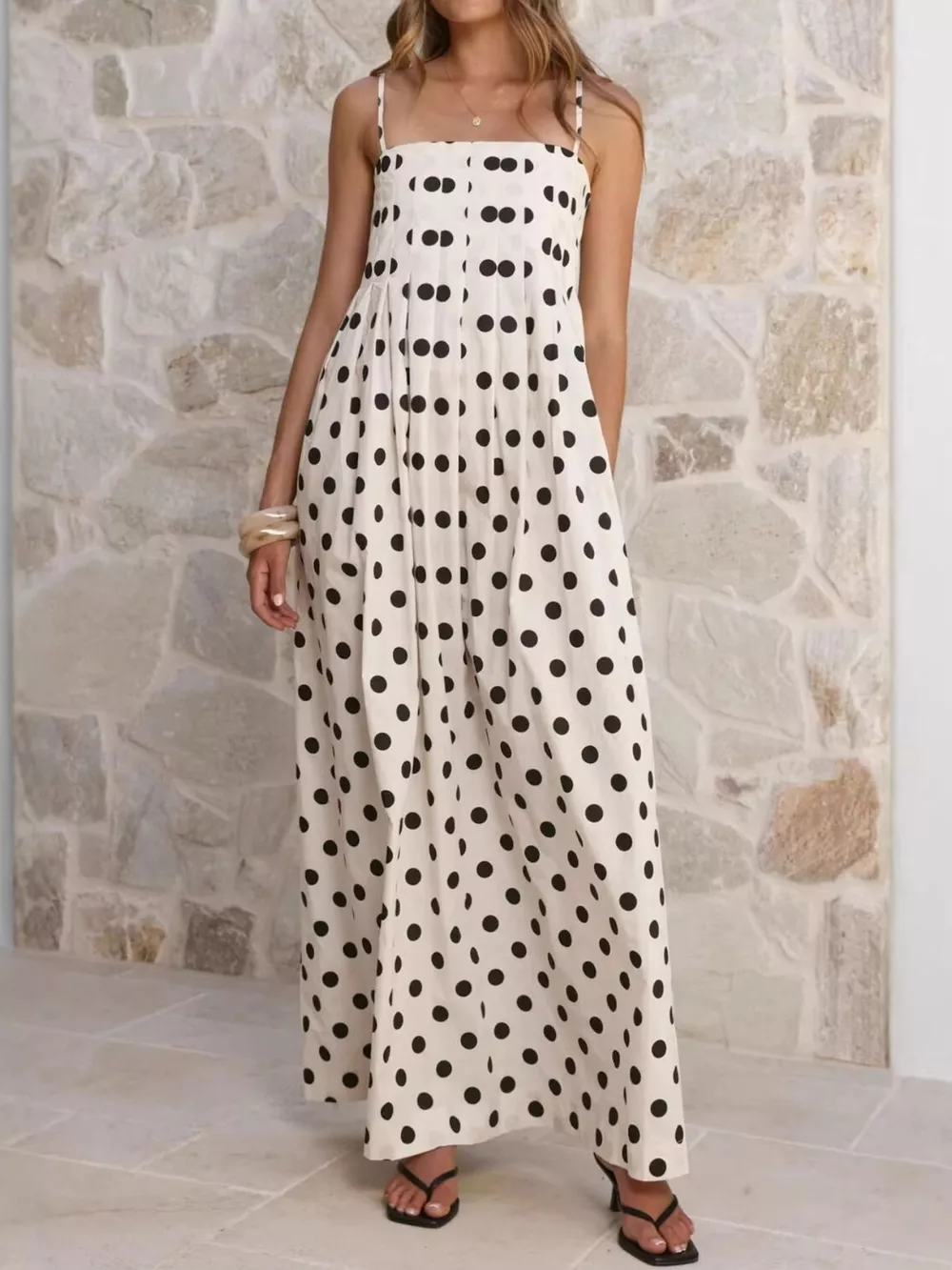 Polka Dot Pleated Detail Maxi Dress, image 11