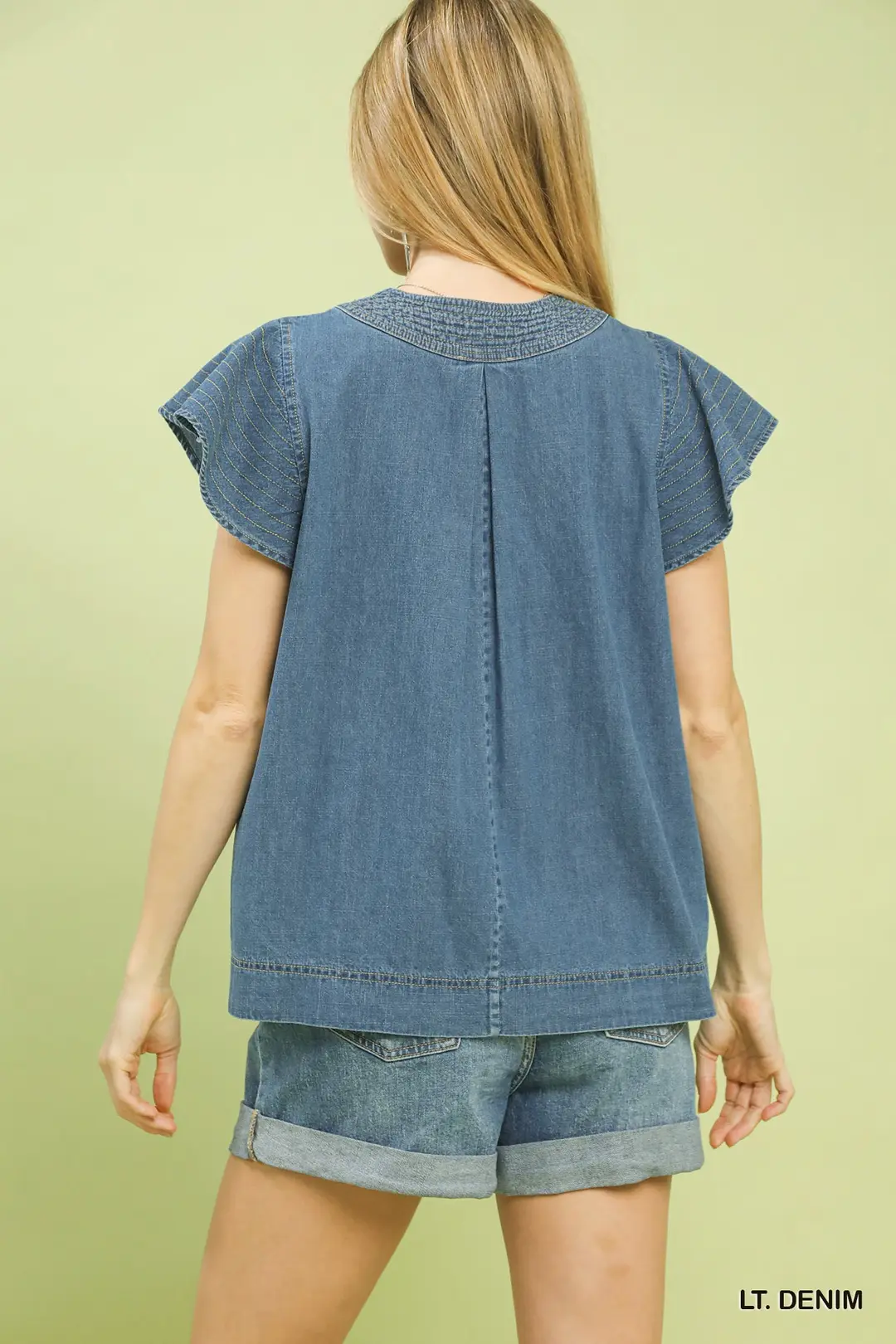Cap Sleeve Denim Top, image 3