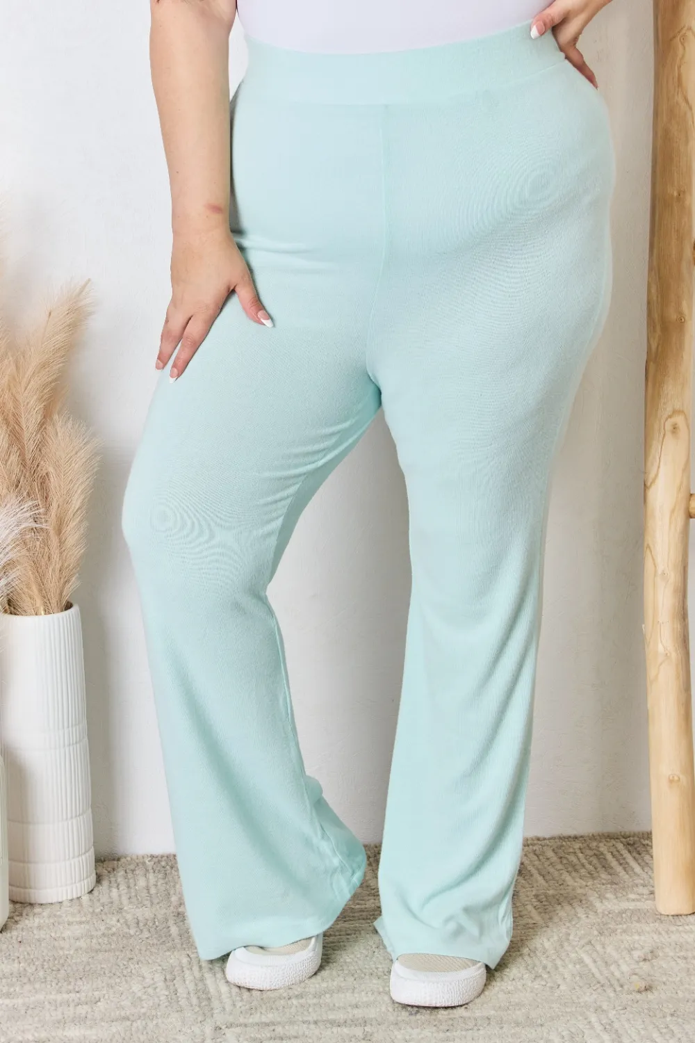 Full Size High Waist Ultra Soft Knit Flare Pants, image 7