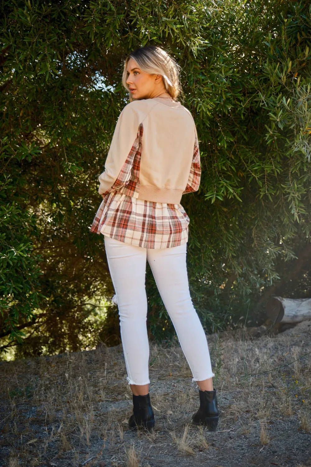 Full Size Double Layered Plaid Contrast Sweatshirt, image 5