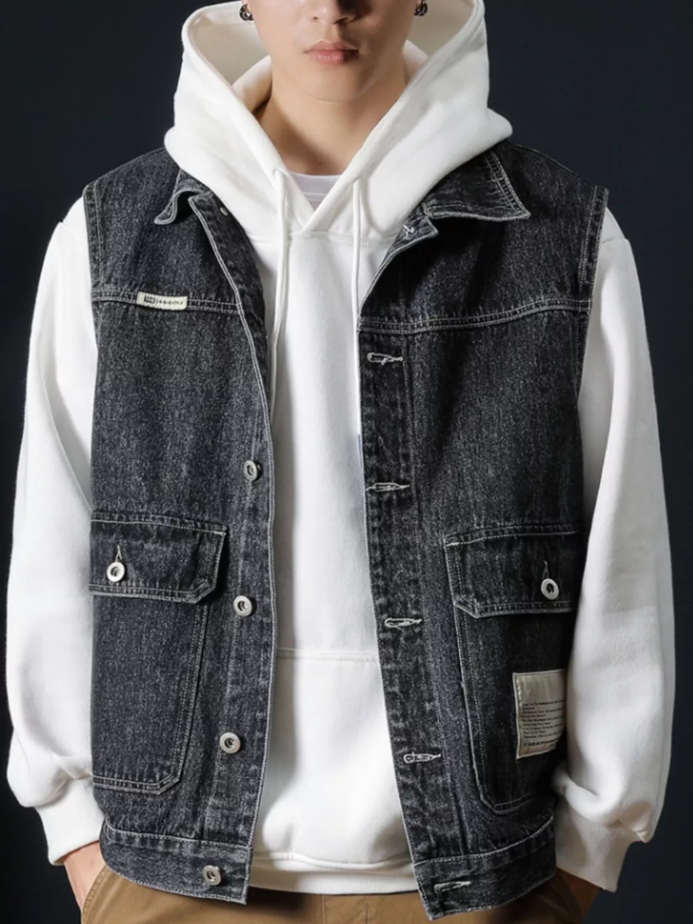 Men's Plus Size Vintage Washed Button Up Denim Vest