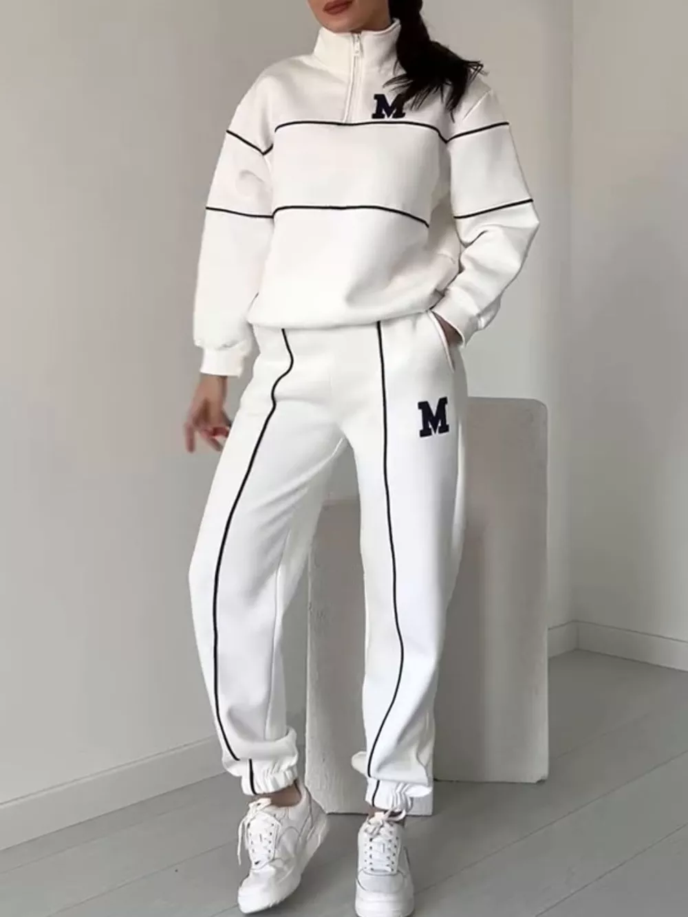 Full Size Striped Quarter Zip Top and Pants Set Plus Size, image 6