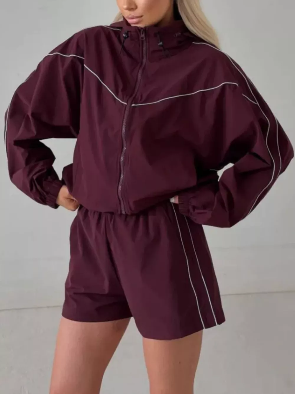 Drawstring Zip-Up Jacket and Shorts Set, image 23