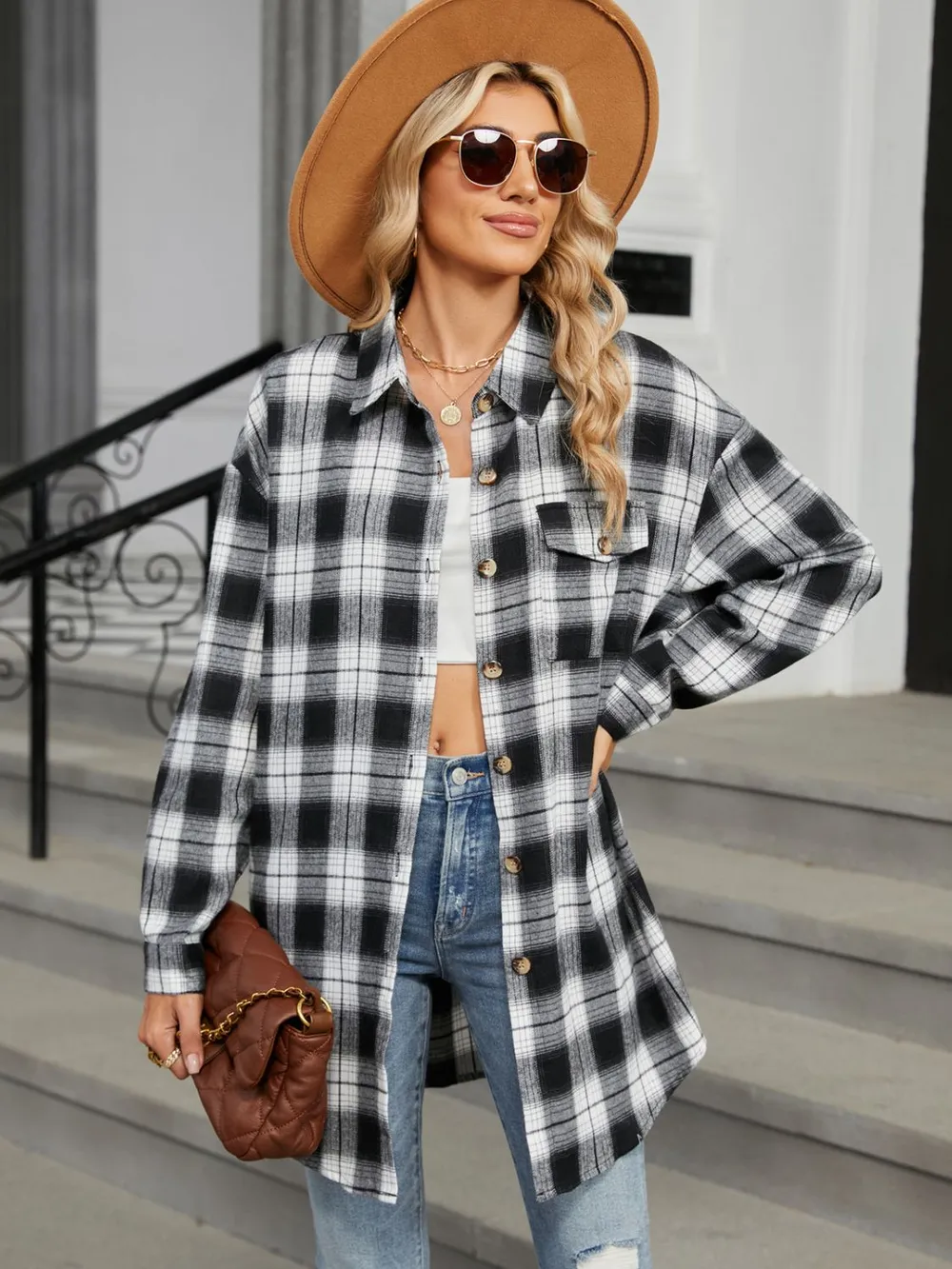 Plaid Collared Neck Long Sleeve Shirt, image 5