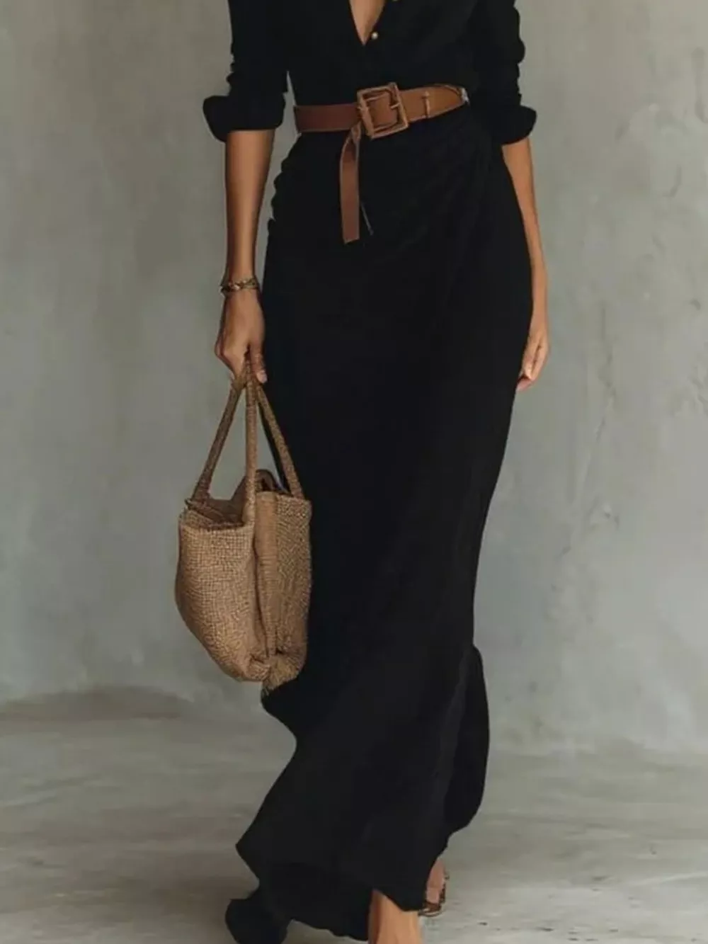 Button Front Long-Sleeve Shirt Maxi Dress, image 9