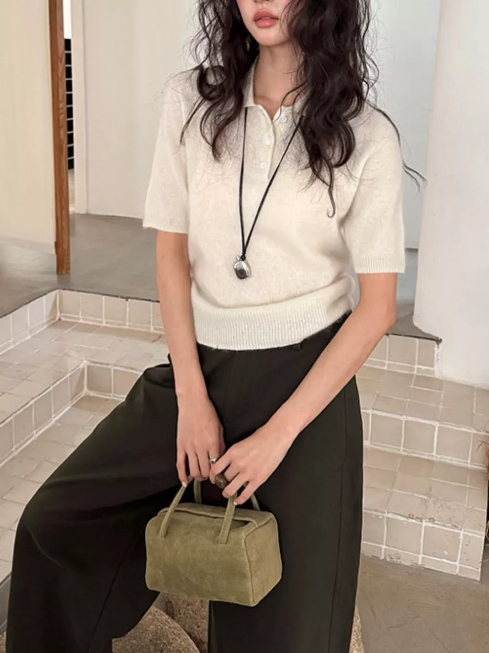 Wool Short-Sleeve knitted Polo Shirt, image 2