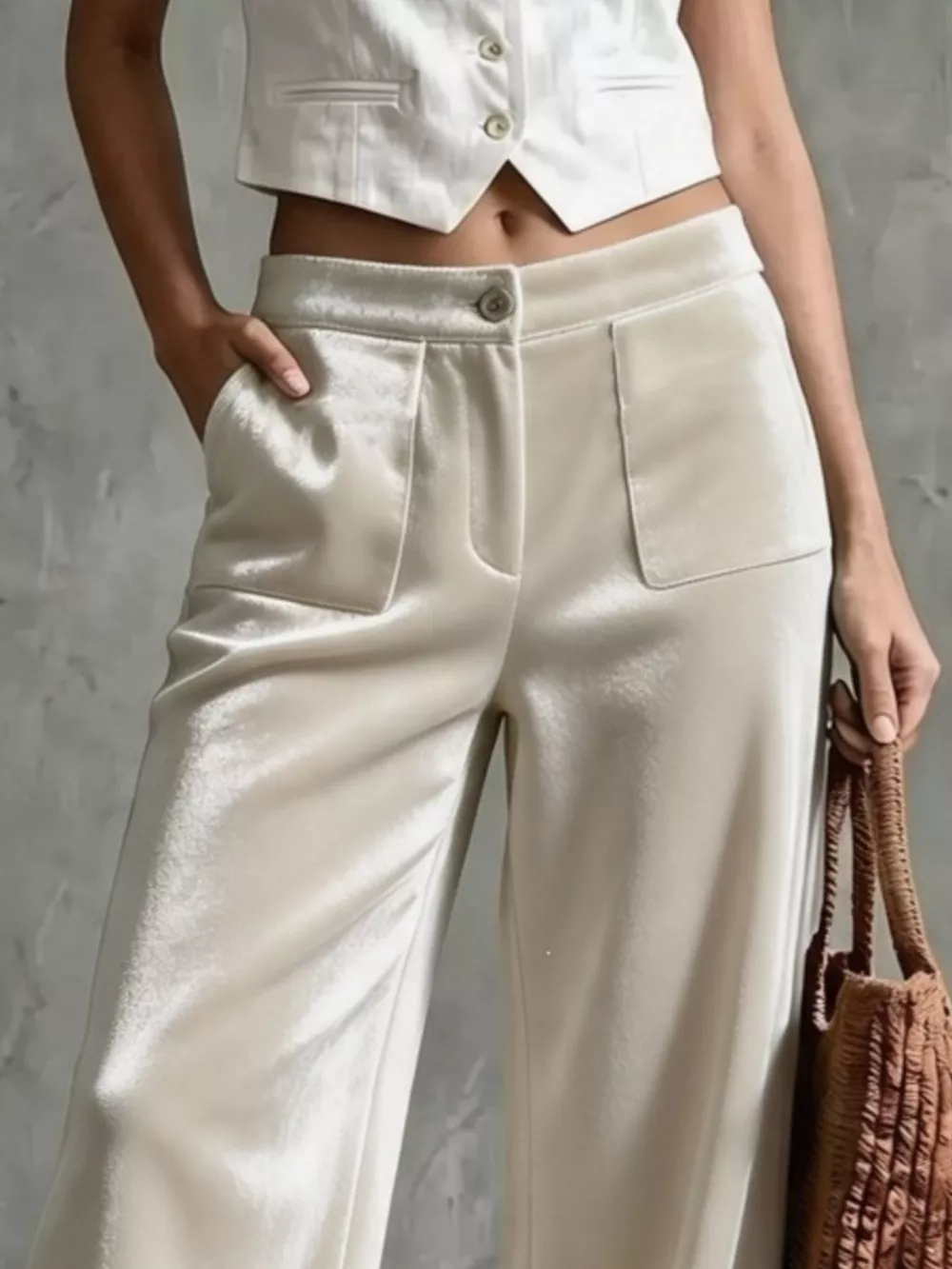 Full Size High-Waisted Wide-Leg Velvet Pants with Front Pockets Plus Size, image 2