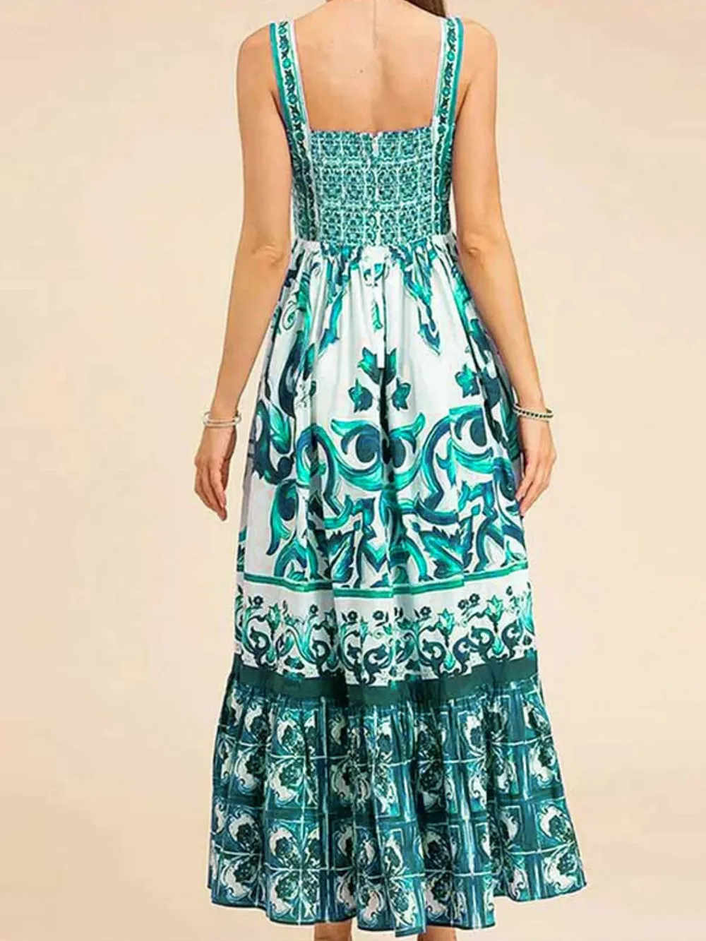 Smocked Printed Wide Strap Dress, image 14