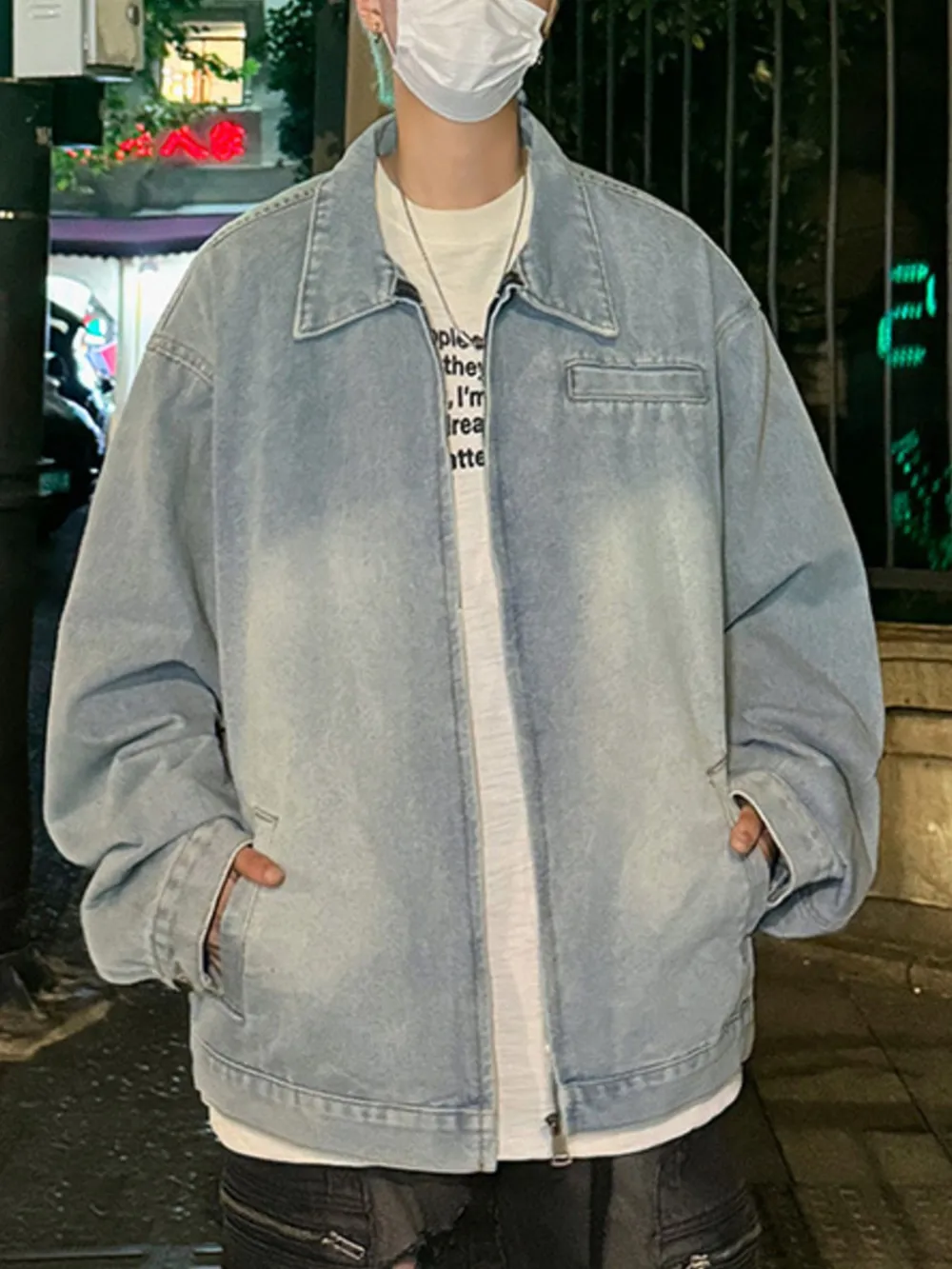 Men's Full Size Zip Up Long Sleeve Denim Jacket Plus Size, image 6