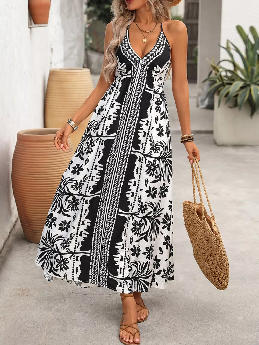 Printed Halter Neck Maxi Dress, image 3