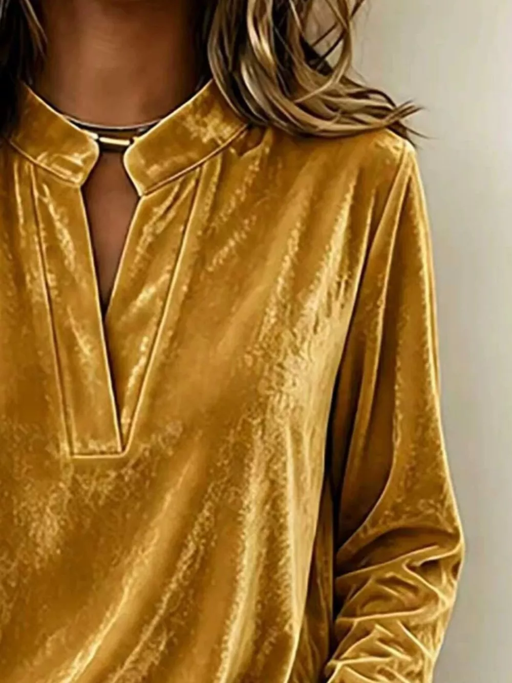 Full Size Velvet Notched Long Sleeve Top Plus Size, image 6